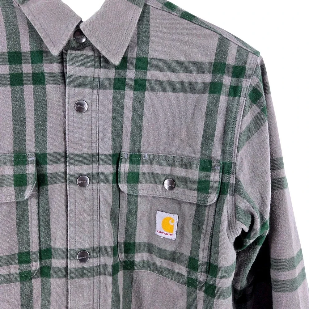 Carhartt Sherpa Lined Flannel Shirt Gray Plaid Outdoor Heavyweight Snap‎ Men's S